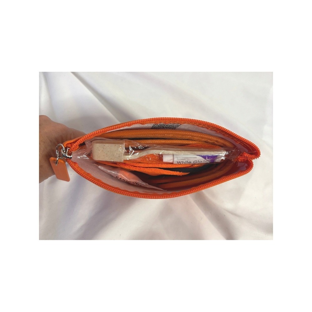 Lacoste Turkish Airlines Amenity Kit Orange Pouch Travel Set Slippers Mask NEW - Picture 3 of 7